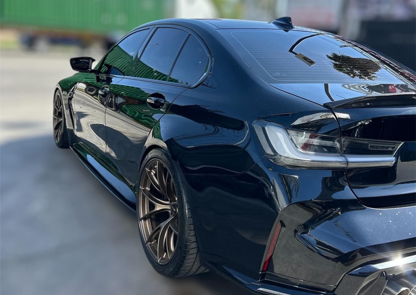Black 2023 BMW 4 Series after left quarter panel repair